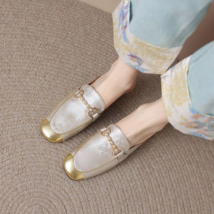 Vintage Pearl Detail Jacquard Mule Flats