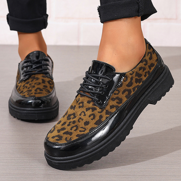 Cow Print Lace-Up Platform Loafers