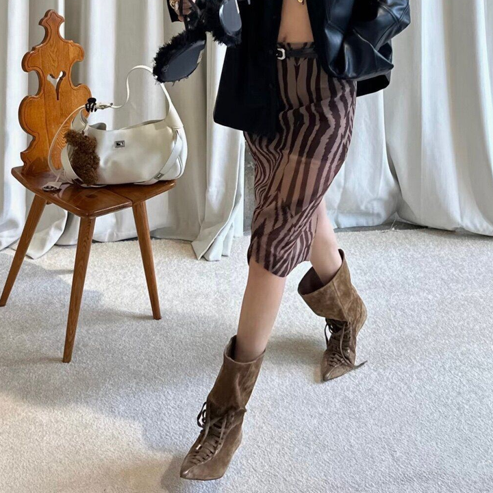 Vintage Lace-Up Pointed Toe Mid-Calf Boots