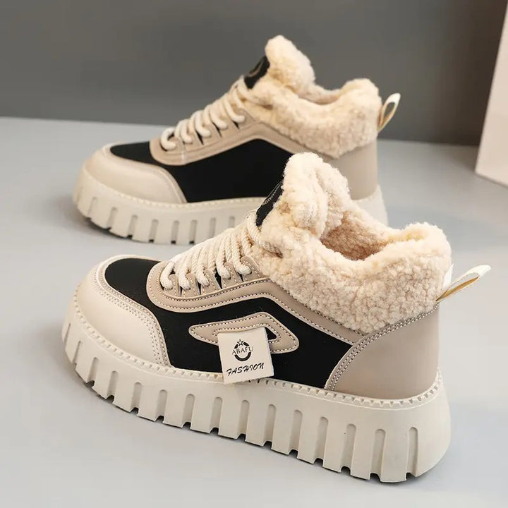 Faux Fur Lined Platform Lace-Up Ankle Boots