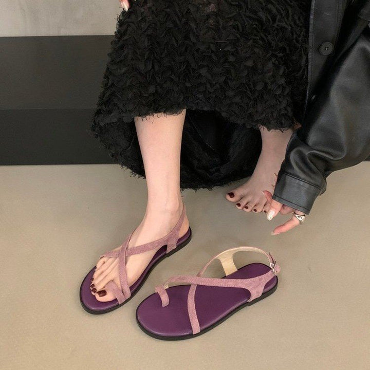 Lace-up toe-ring flat sandals