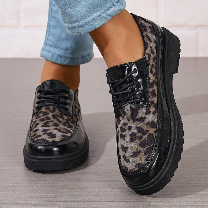 Cow Print Lace-Up Platform Loafers
