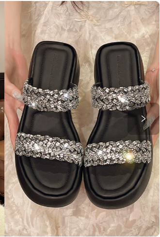 Sequin Platform Slide Sandals