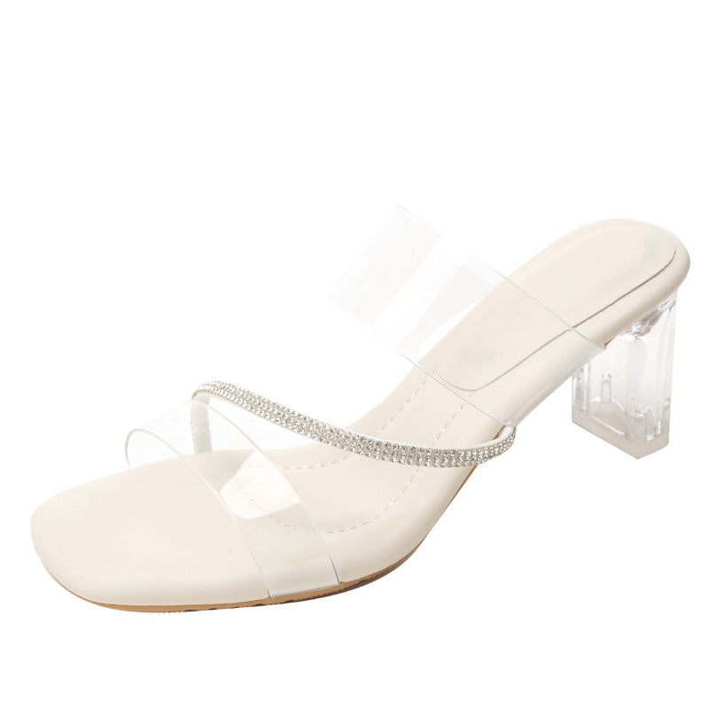 Crystal Strap Clear Block Heel Sandals