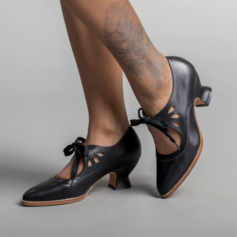 Vintage Cut-Out Lace-Up Pumps