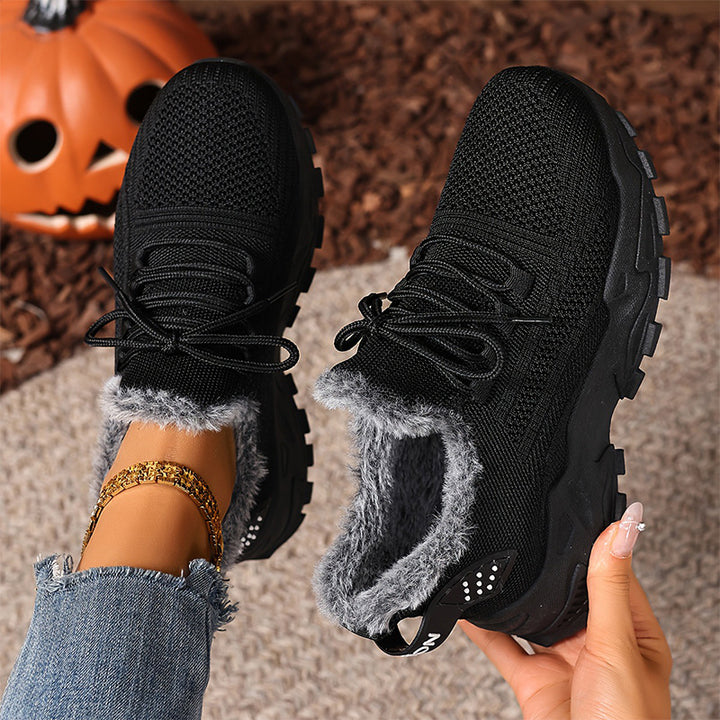 Fur-Lined Knit Lace-Up Winter Sneakers
