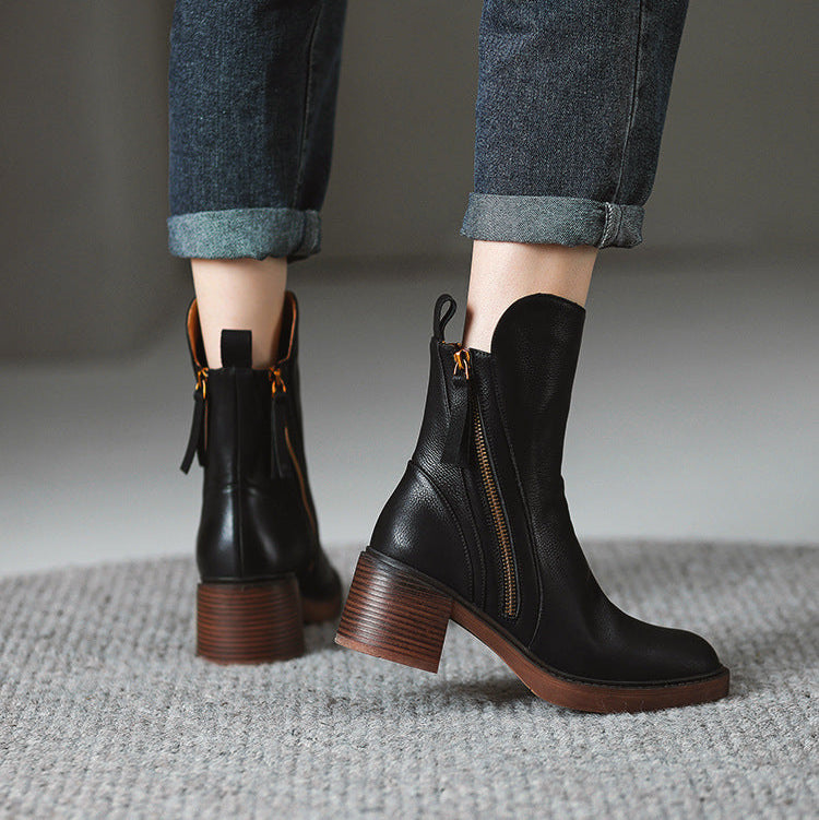Classic Side Zip Block Heel Ankle Boots