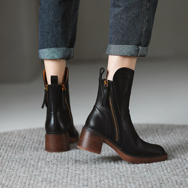 Classic Side Zip Block Heel Ankle Boots