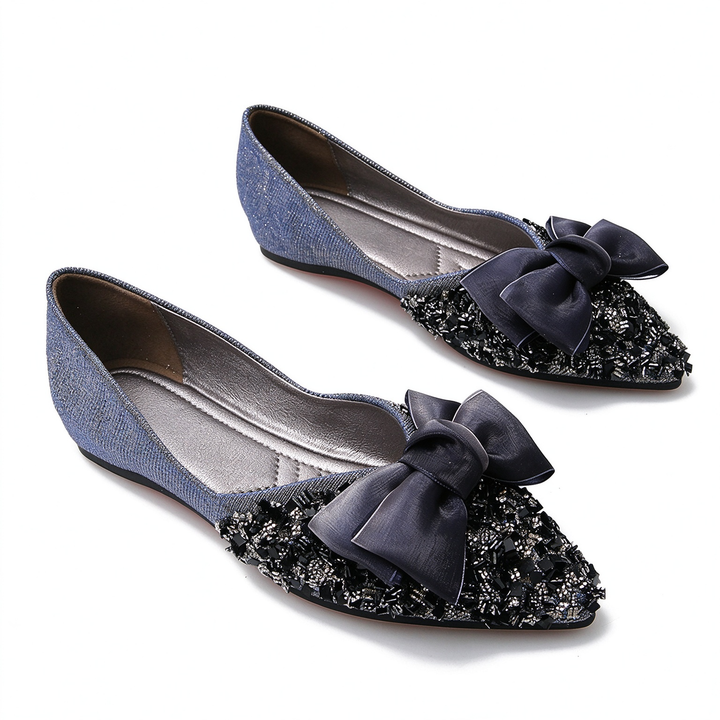 Crystal Bow Pointed Toe Flats