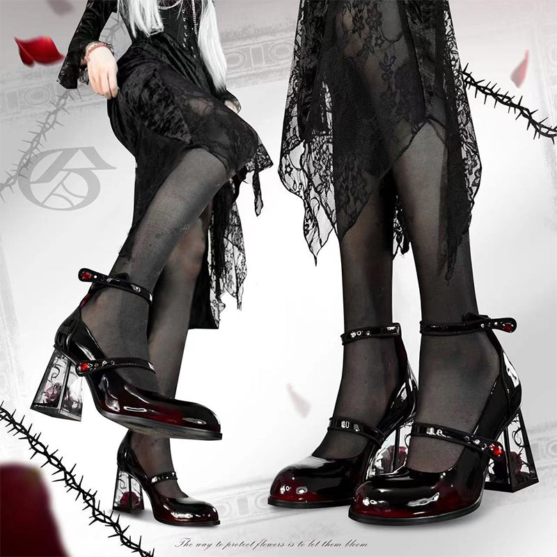 Patent Leather Double Strap Block Heel Pumps