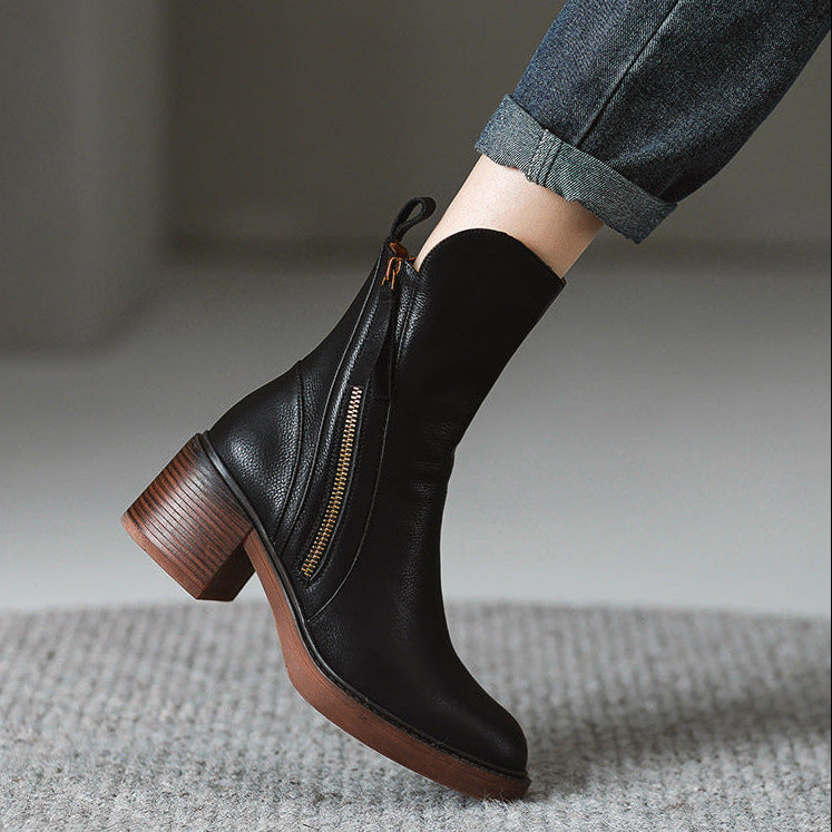 Classic Side Zip Block Heel Ankle Boots