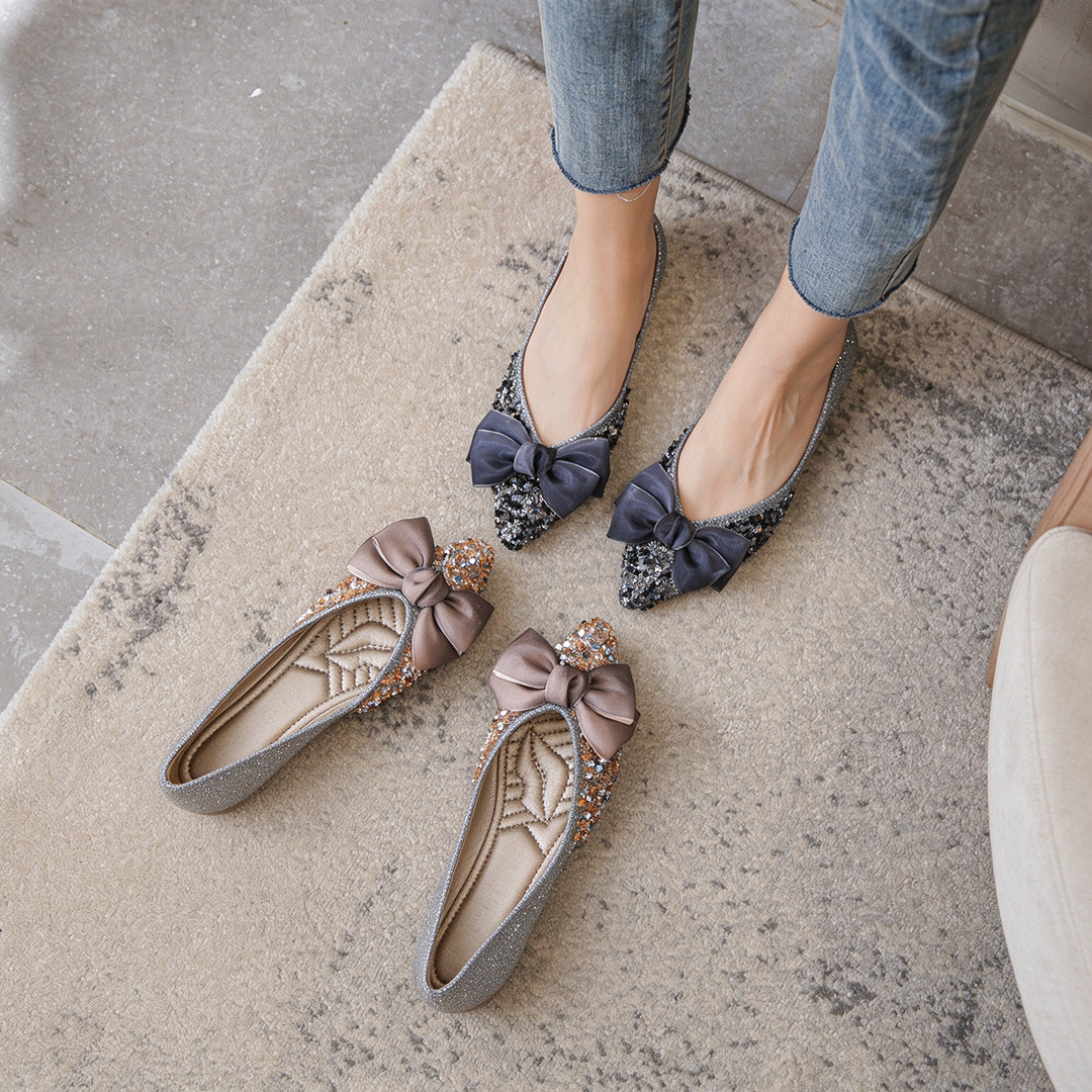 Crystal Bow Pointed Toe Flats