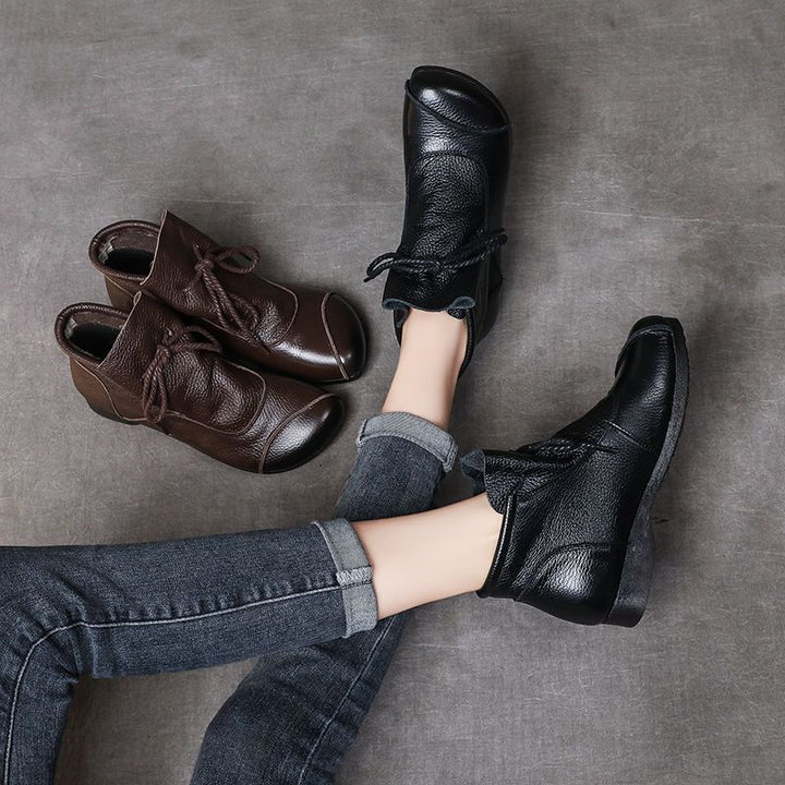 Vintage Lace-Up Wedge Ankle Boots