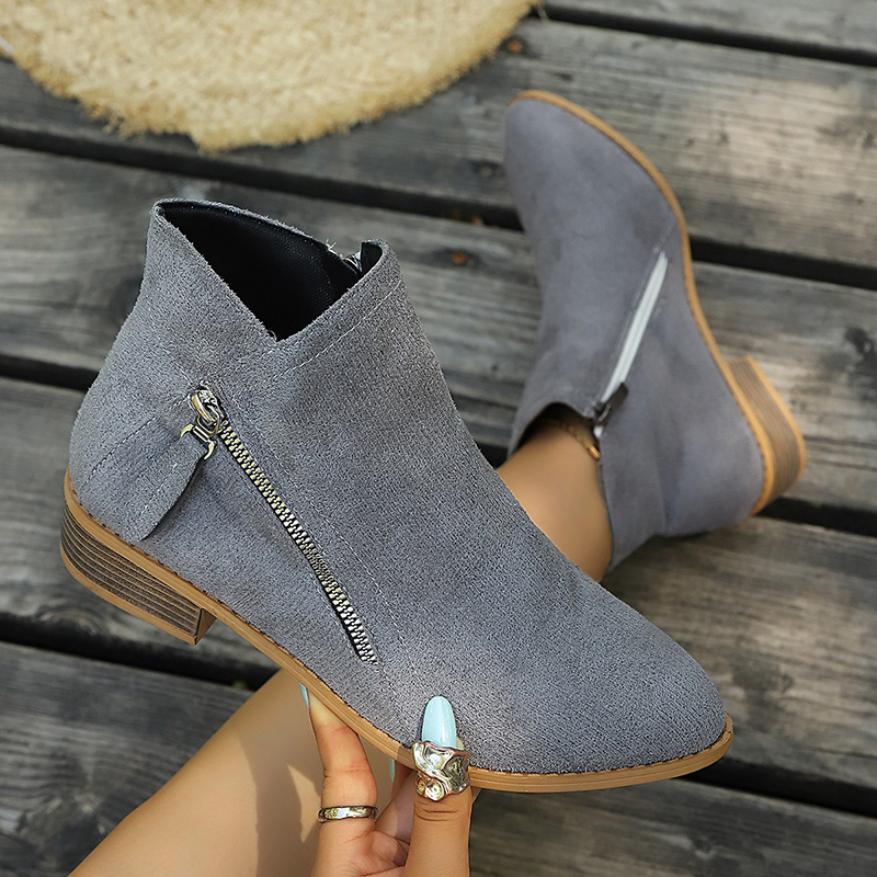 Side Zip Low Heel Ankle Boots