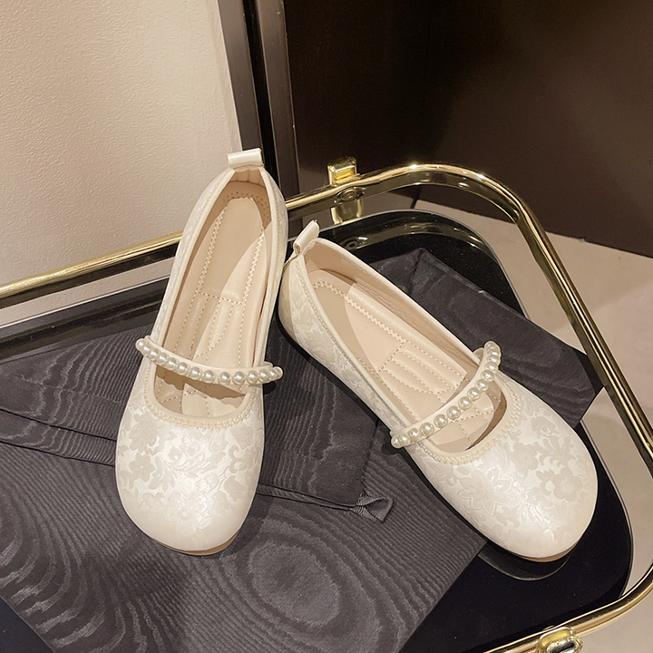 Pearl Strap Jacquard Mary Jane Flats