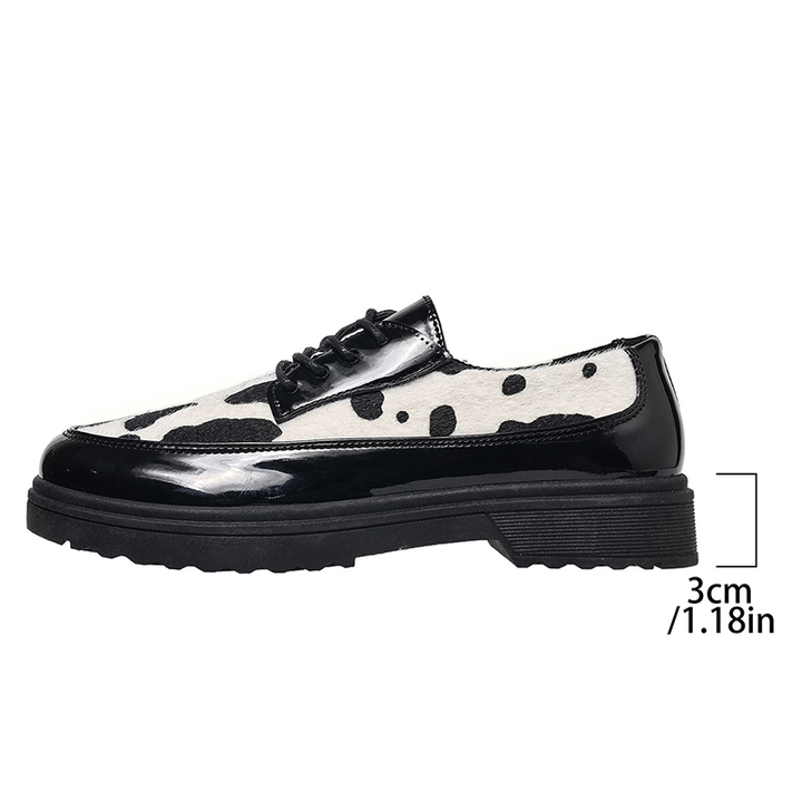 Cow Print Lace-Up Platform Loafers