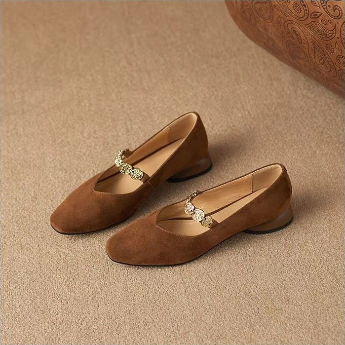 Vintage Suede Jewel Strap Flats
