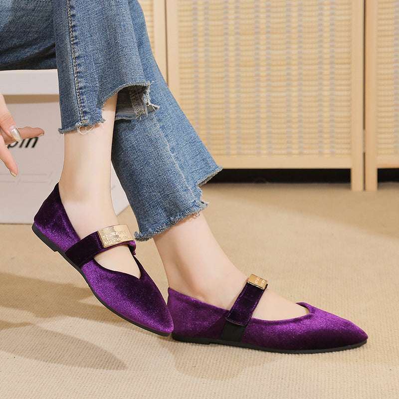 Purple Velvet Mary Jane Flats