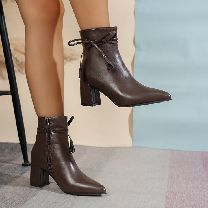 Black Tassel Ankle Boots with Block Heels