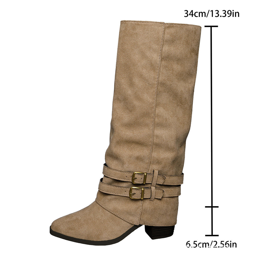 Vintage Buckle Knee-High Boots