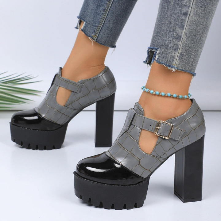 Two-Tone Platform Block Heel Pumps