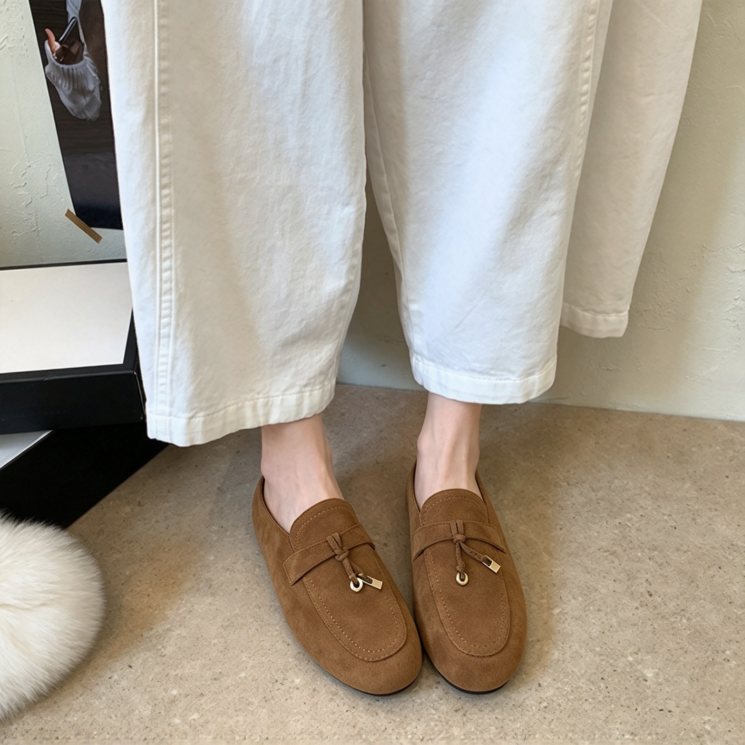 Suede Buckle Loafer Mules