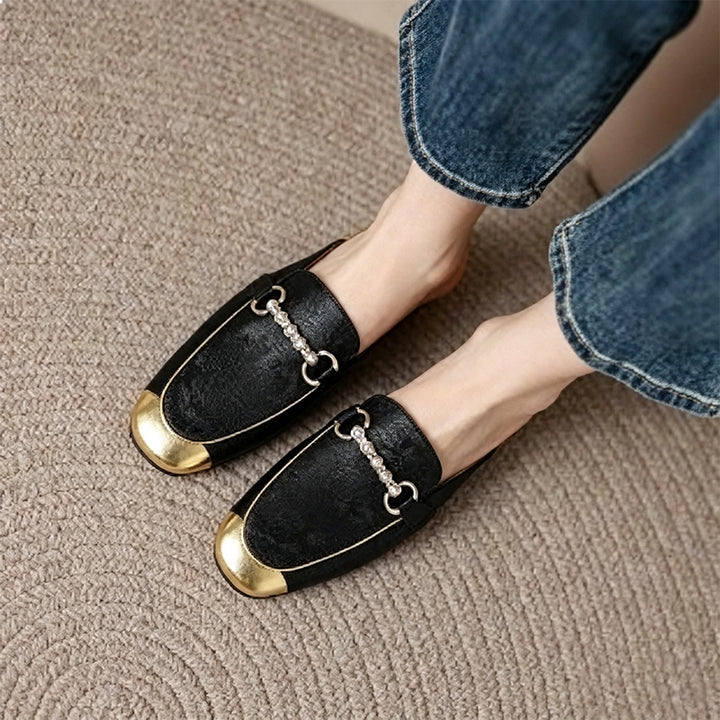 Vintage Pearl Detail Jacquard Mule Flats