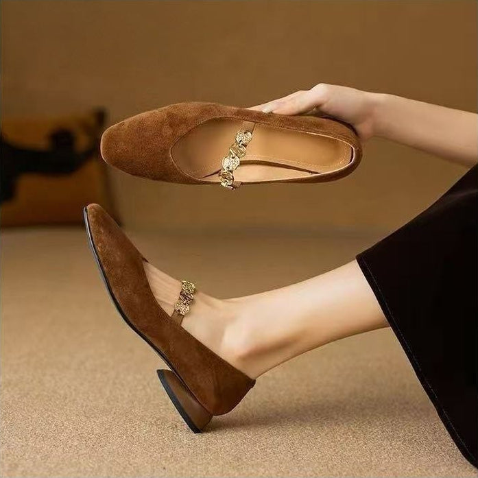 Vintage Suede Jewel Strap Flats