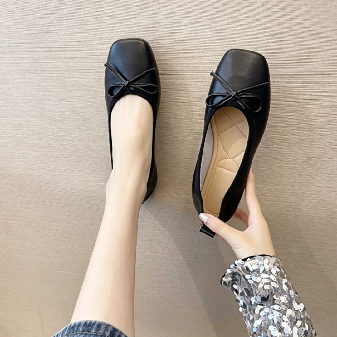 Classic Bow Square Toe Ballet Flats