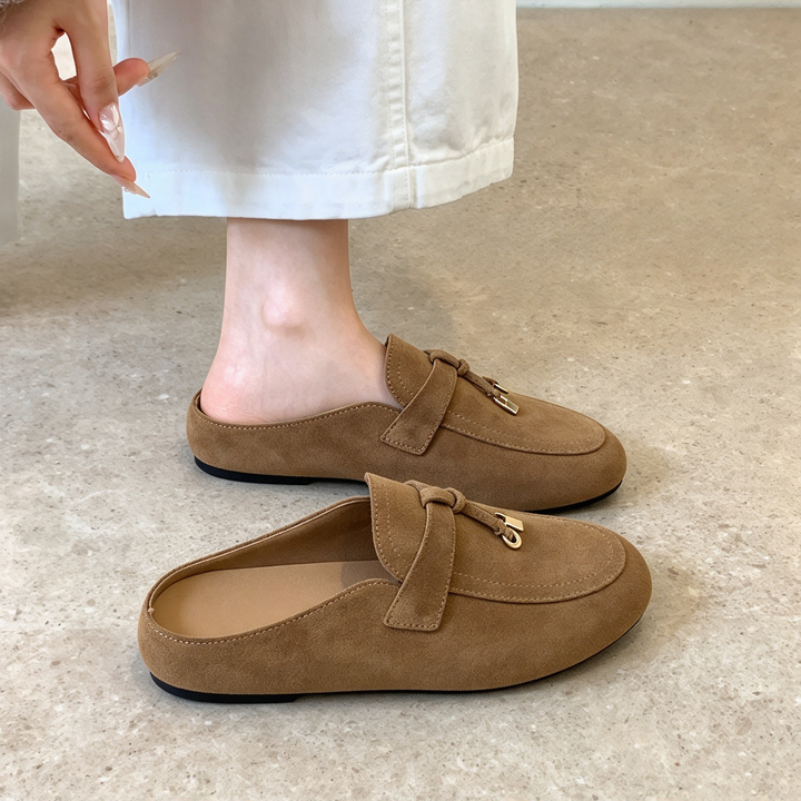 Suede Buckle Loafer Mules