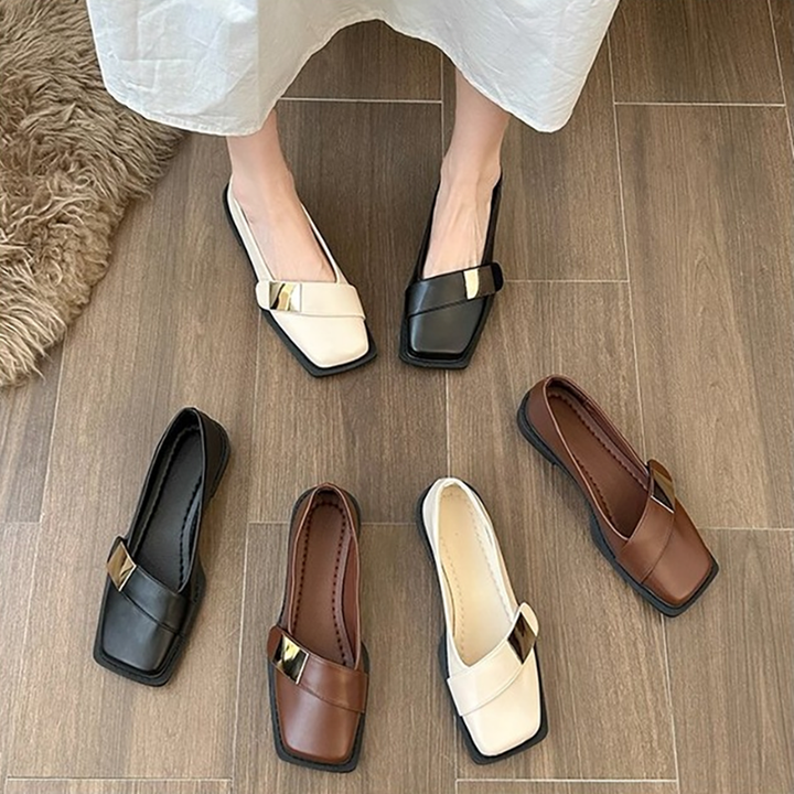 Square Toe Metal Accent Loafers