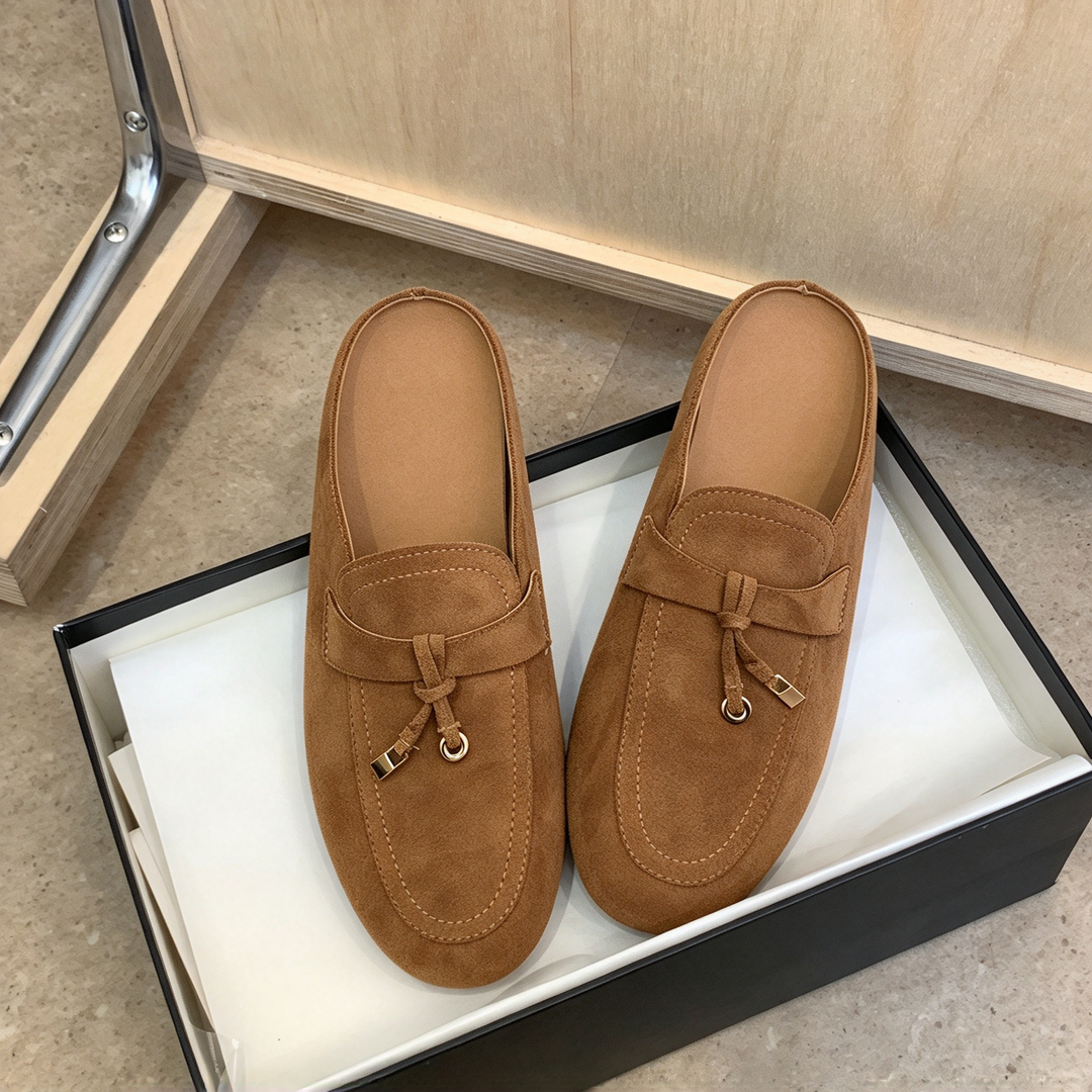 Suede Buckle Loafer Mules