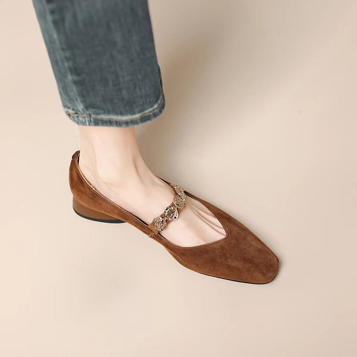 Vintage Suede Jewel Strap Flats