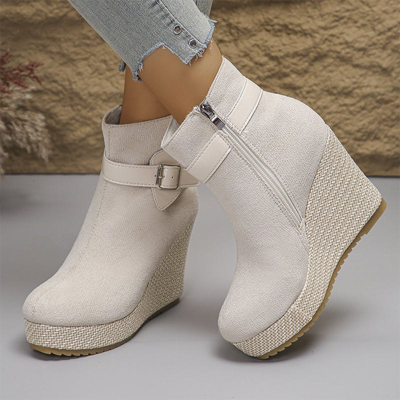 Vintage Floral Wedge Ankle Boots