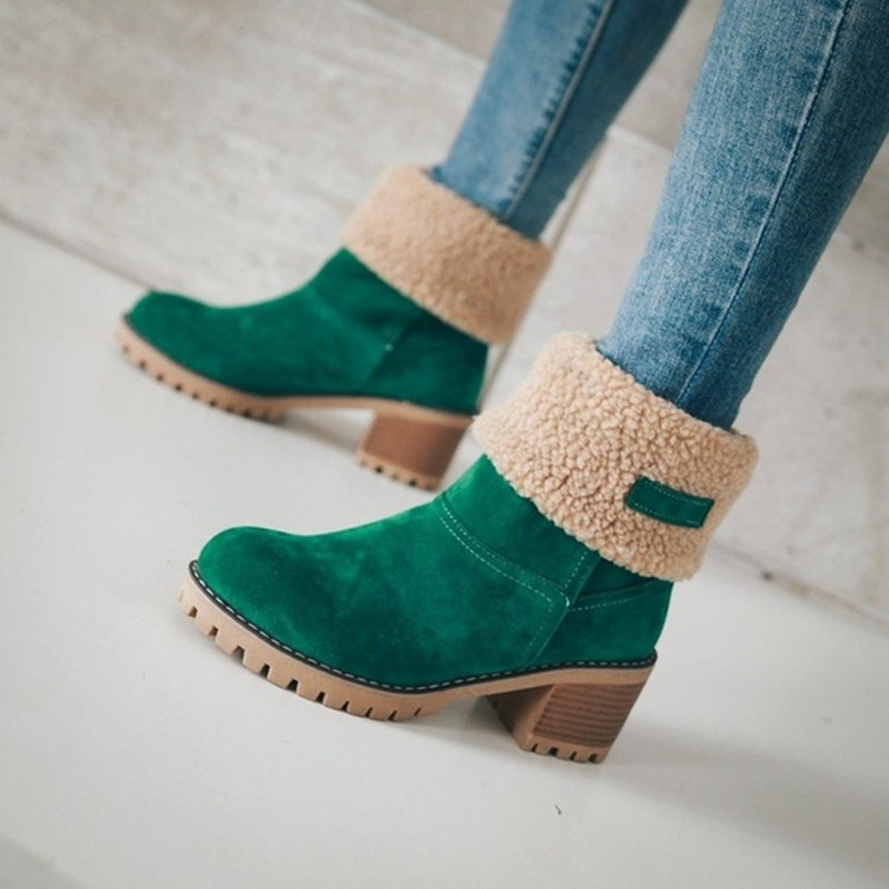 Cozy Faux Fur Suede Block Heel Ankle Boots