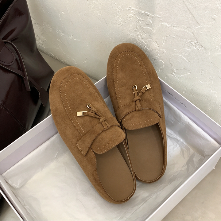 Suede Buckle Loafer Mules