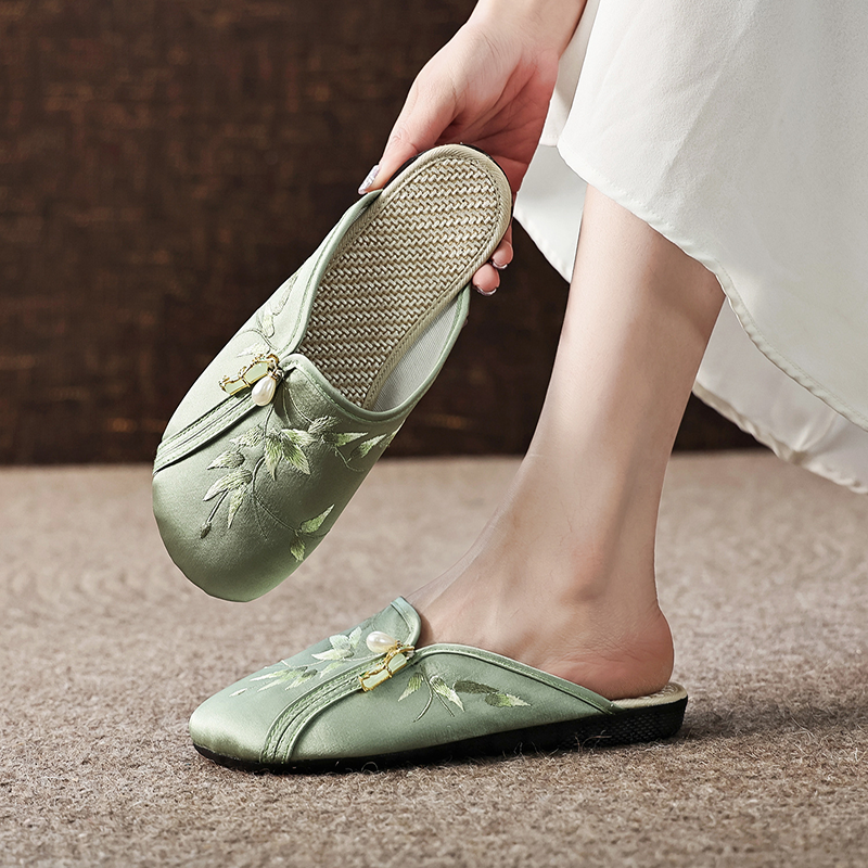 Embroidered Pearl Slip-On Mules