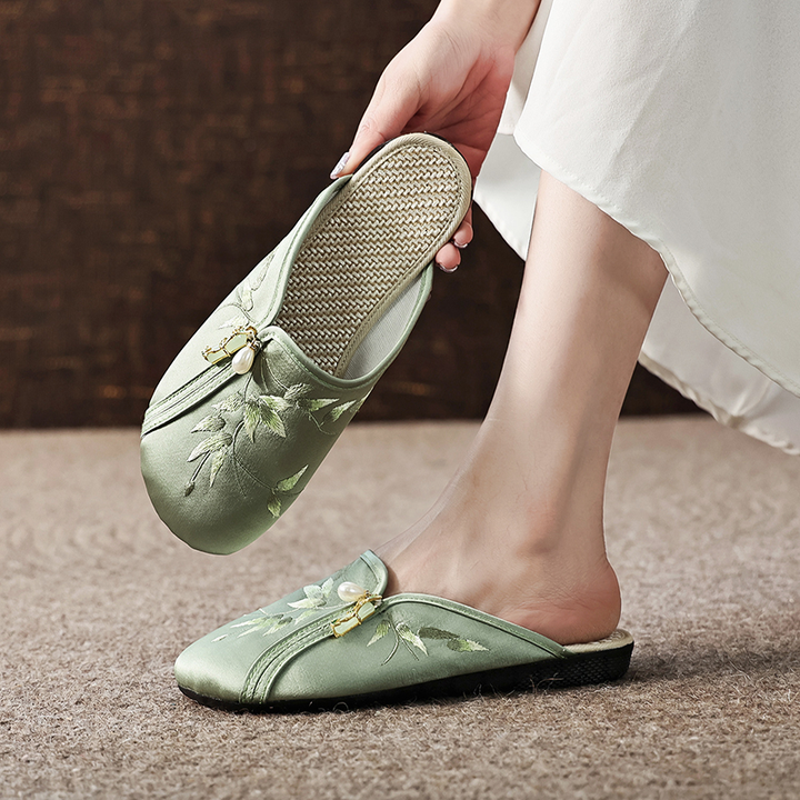 Embroidered Pearl Slip-On Mules