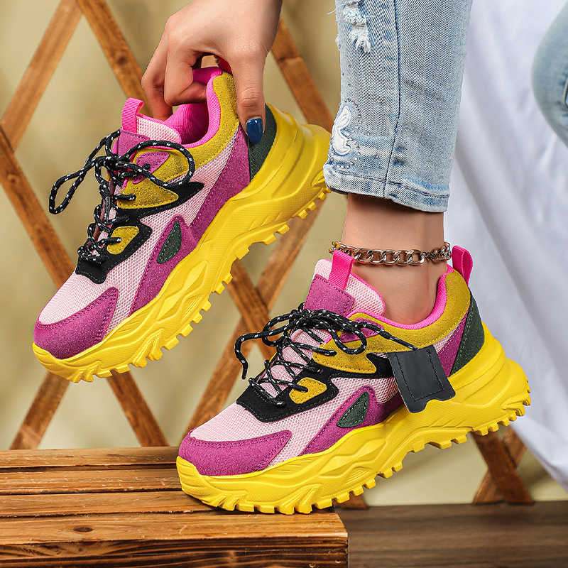 Colorblock Lace-Up Walking Sneakers