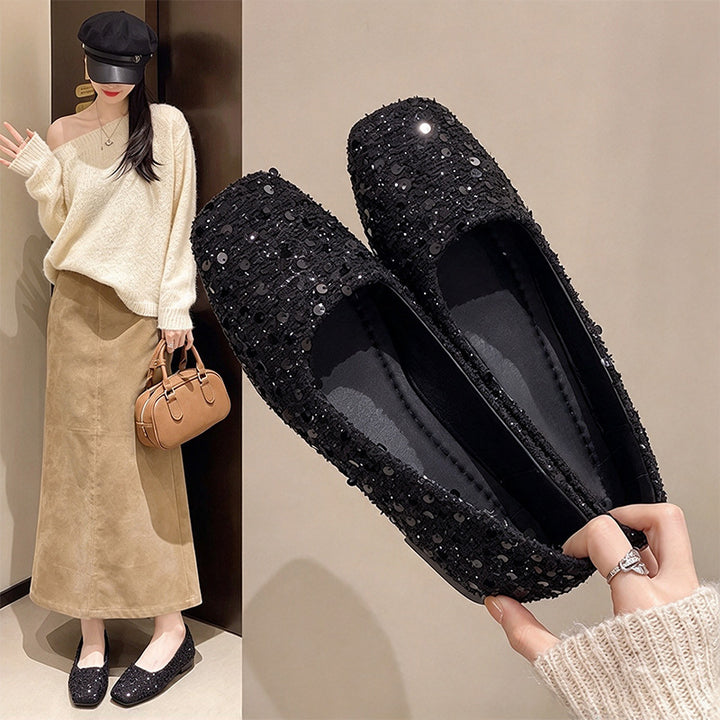 Elegant Textured Square Toe Flat Shoes