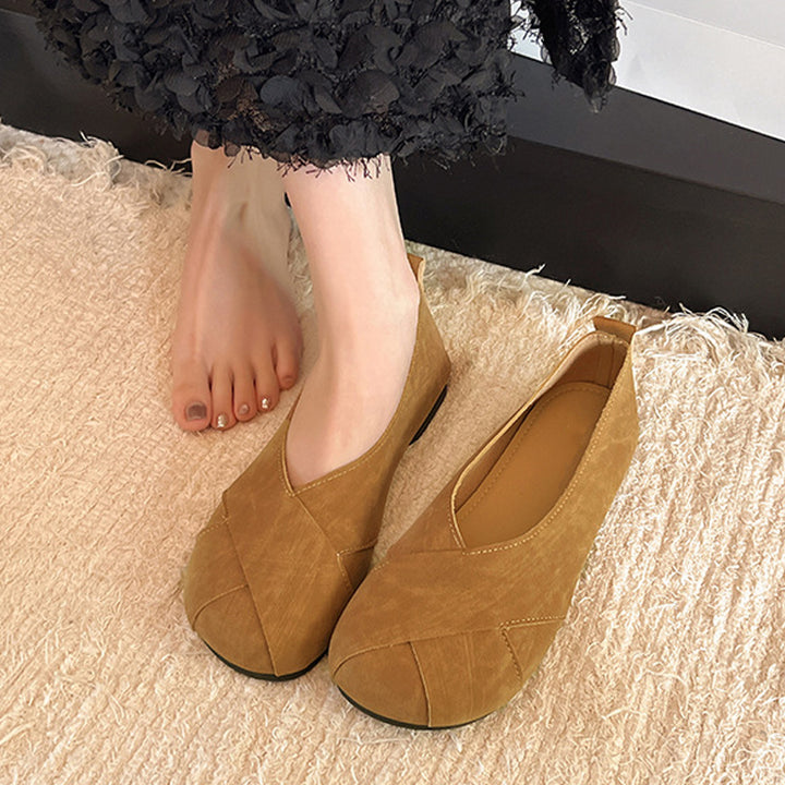 Elegant Cross-Strap Round Toe Flats