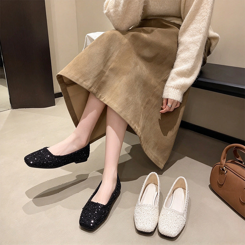 Elegant Textured Square Toe Flat Shoes