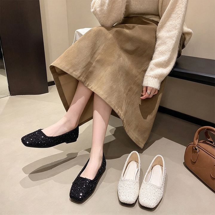 Elegant Textured Square Toe Flat Shoes