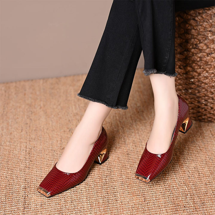 Patent Textured Block Heel Pumps