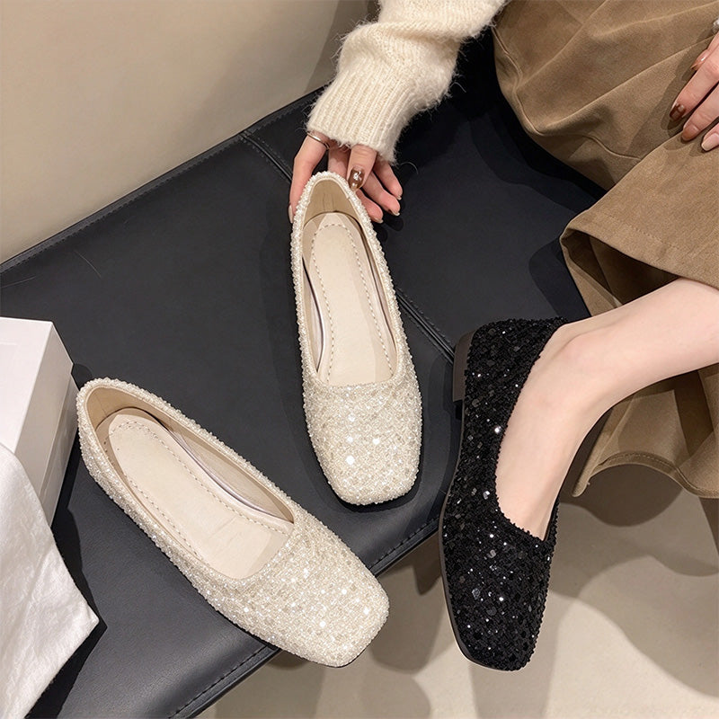 Elegant Textured Square Toe Flat Shoes