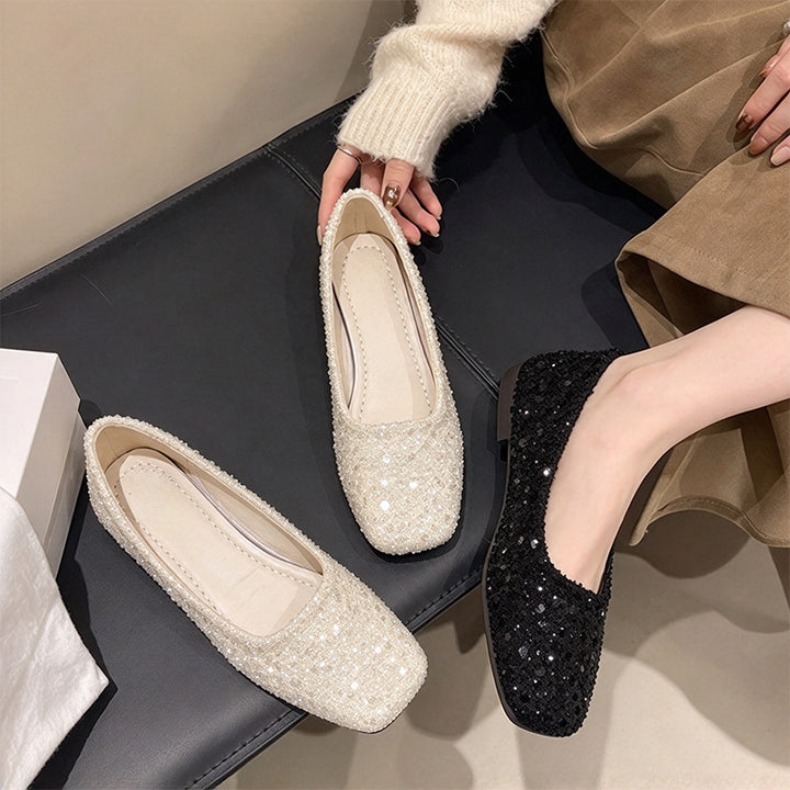 Elegant Textured Square Toe Flat Shoes