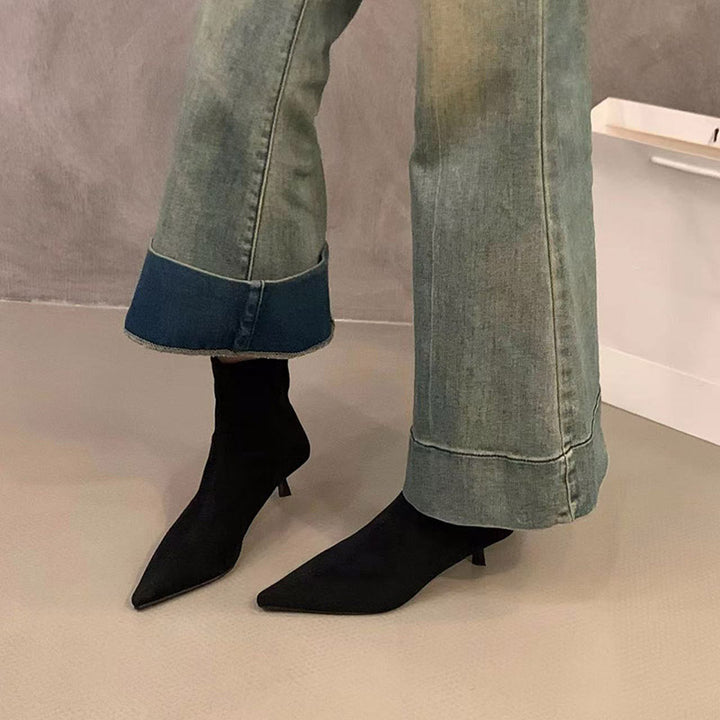 Pointed Toe Stretch Sock Ankle Boots