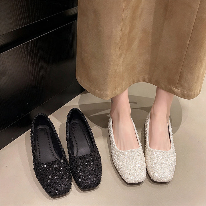 Elegant Textured Square Toe Flat Shoes