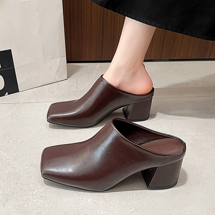 Square Toe Block Heel Mule Shoes