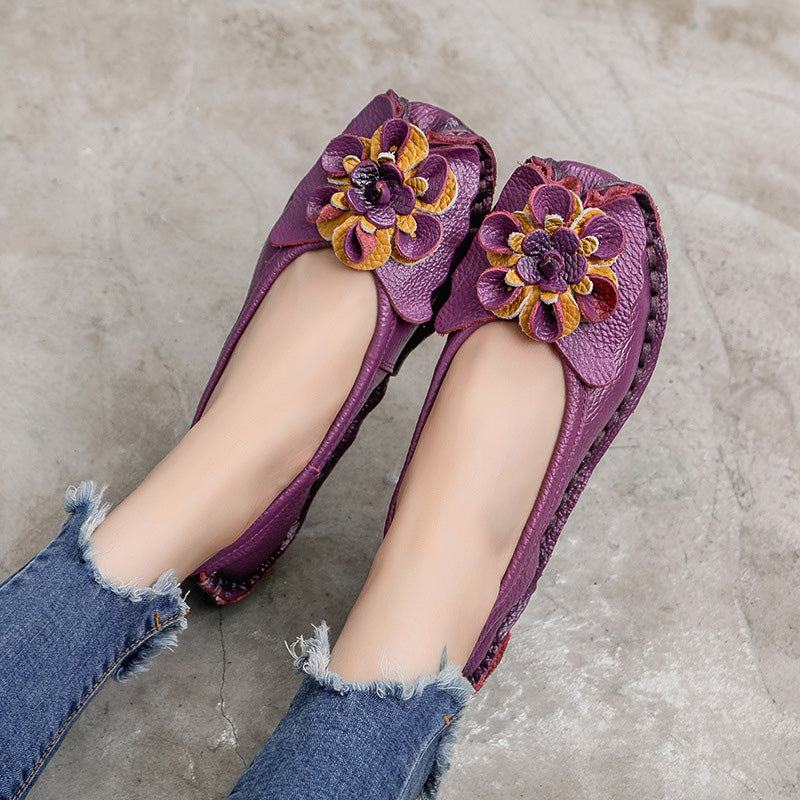 Floral Leather Comfort Flats